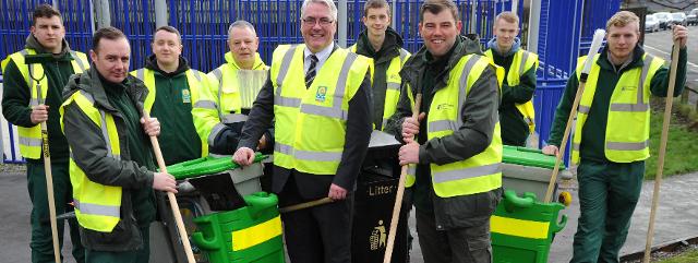 Cllr McAveety with some of the new cleansing staff. 