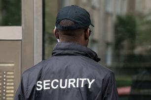 Security officer outside a building 