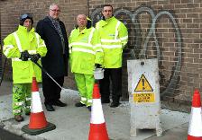 Cllr Frank McAveety with the Task Force's Graffiti Removal Team 